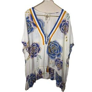 Z & L Europe Anthropologie Floral Print Tunic One Sz Tassels Rayon Swim Cover Up
